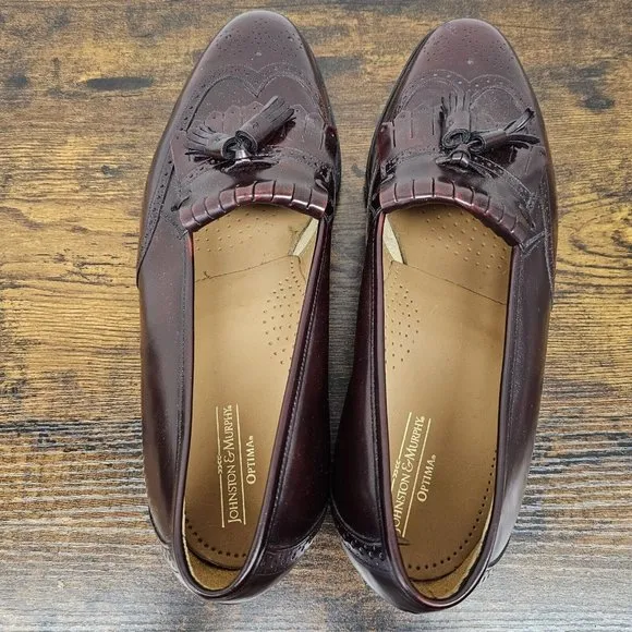 Johnston Murphy Optima Shoes Brogue Wingtips Kiltie Tassel Slip On Burgundy 15D