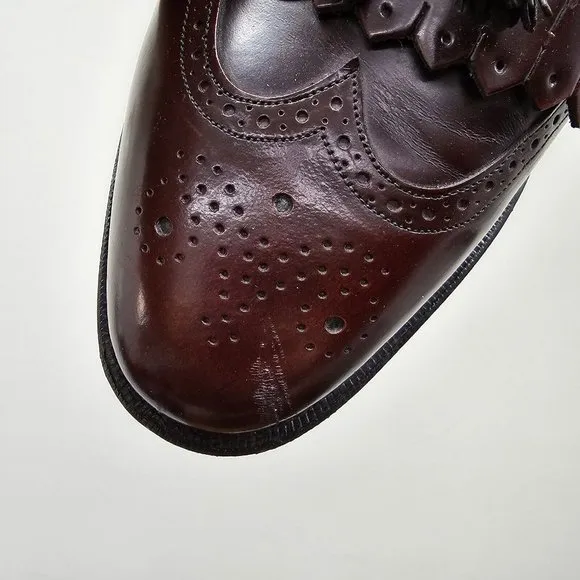 Johnston Murphy Optima Shoes Brogue Wingtips Kiltie Tassel Slip On Burgundy 15D