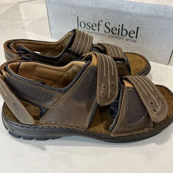Josef Seibel NEW Brown Leather Sandals Fisherman Comfort Walking Mens EU42 8.5-9