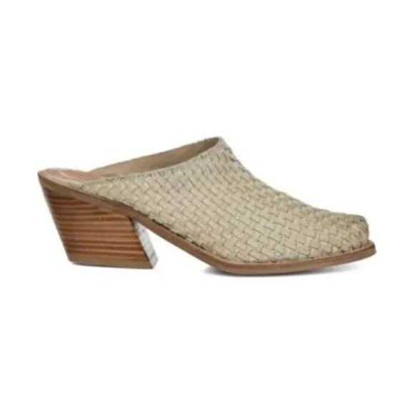JOURNEE Womens Ivory Basket Weave Quinn Slip On Leather Heeled Mules Shoes 10 M