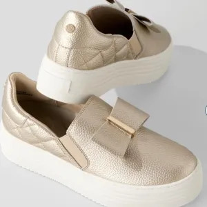 Joy Luxe Slip-On Genuine Leather Bow Sneaker w/Orthotic Insole - Size 7.5M