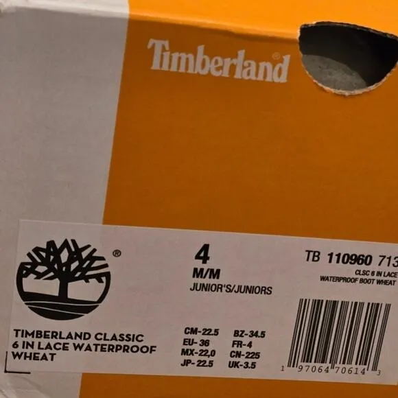Junior Timberland® Classic 6-Inch Waterproof Boot WHEAT New size 4