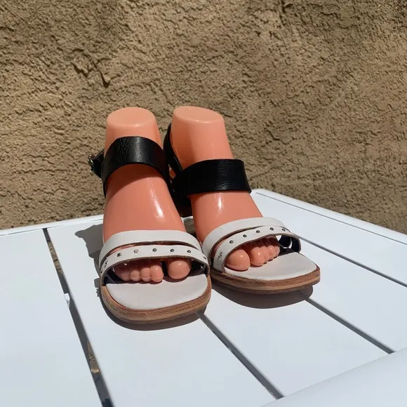 Justa Osadia designer sandals black and white leather size 40