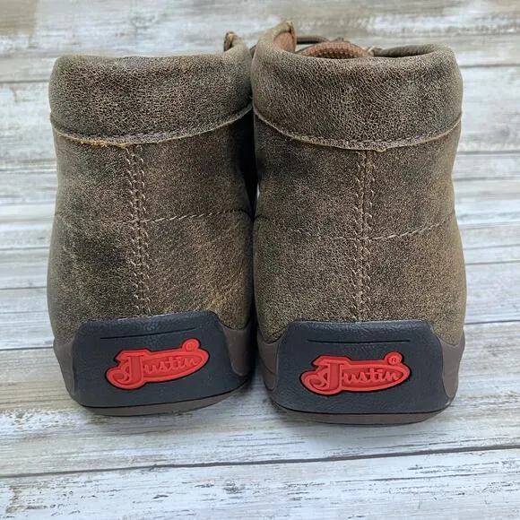 Justin Shoes S 14M Driver Moc Casual Tan Leather Work Boots Utility Comfort