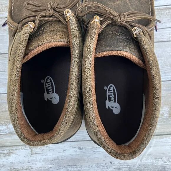 Justin Shoes S 14M Driver Moc Casual Tan Leather Work Boots Utility Comfort