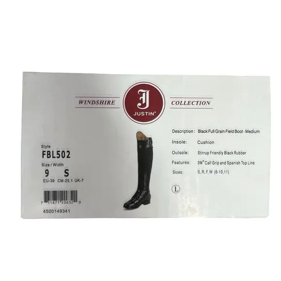 Justin Windshire Collection Black Full Grain Field Boot