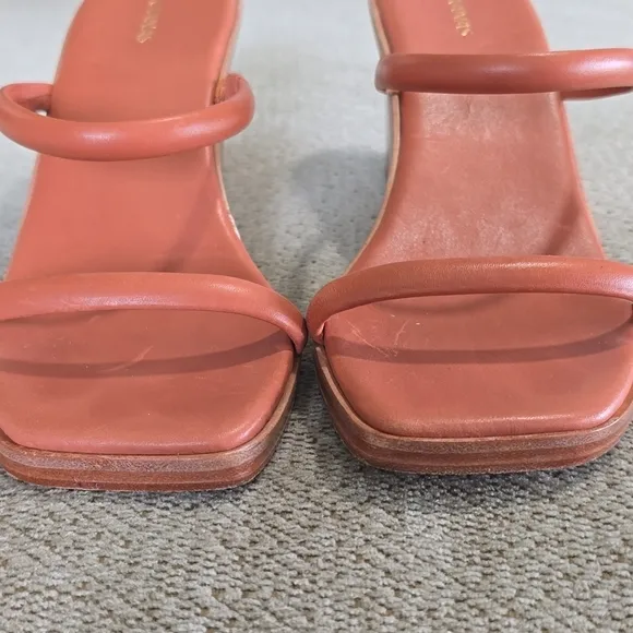 Kaanas Leather Brick Red Square Toe Wedge Sandals - Size 9