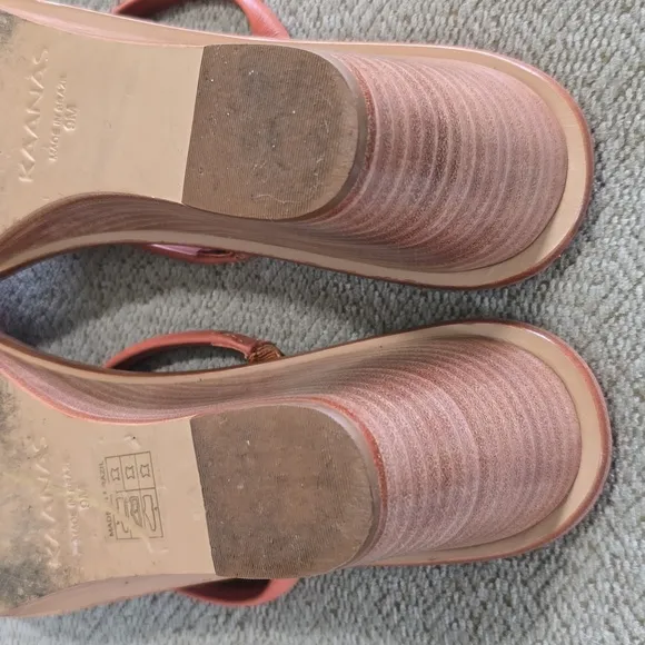 Kaanas Leather Brick Red Square Toe Wedge Sandals - Size 9