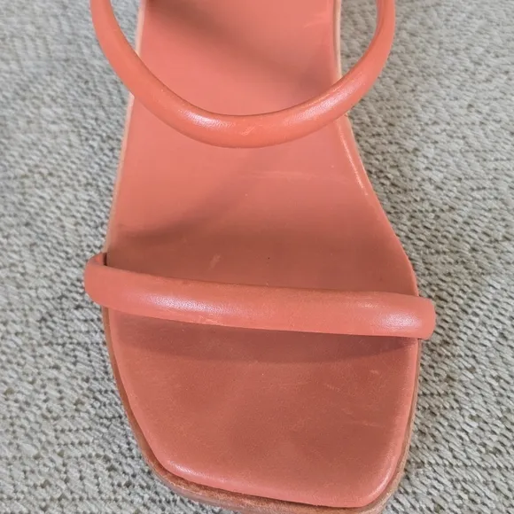 Kaanas Leather Brick Red Square Toe Wedge Sandals - Size 9