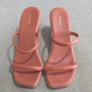 Kaanas Leather Brick Red Square Toe Wedge Sandals - Size 9