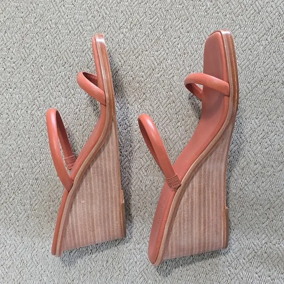 Kaanas Leather Brick Red Square Toe Wedge Sandals - Size 9