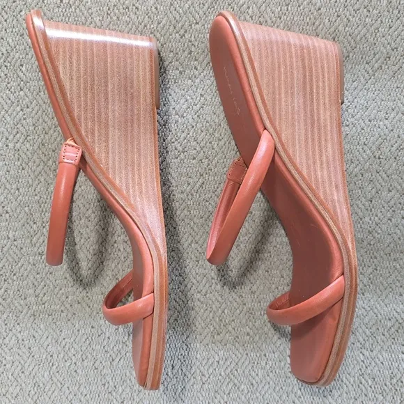 Kaanas Leather Brick Red Square Toe Wedge Sandals - Size 9