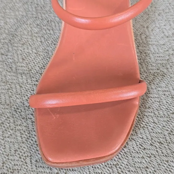 Kaanas Leather Brick Red Square Toe Wedge Sandals - Size 9