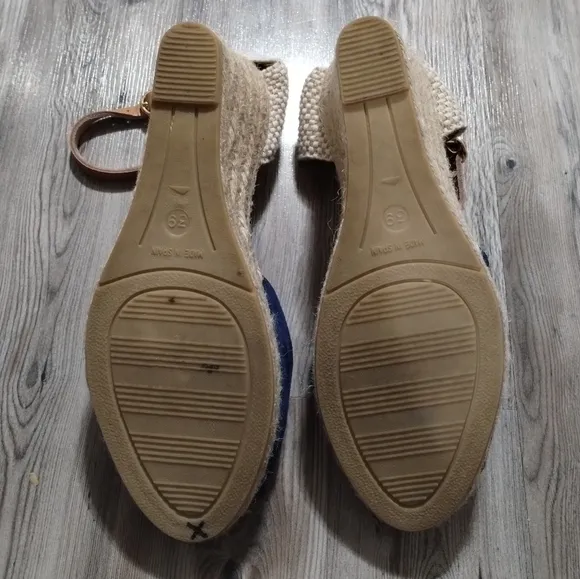Kanna Open Toe Espadrille Wedge Sandals in Blue Suede Size 39 US 8