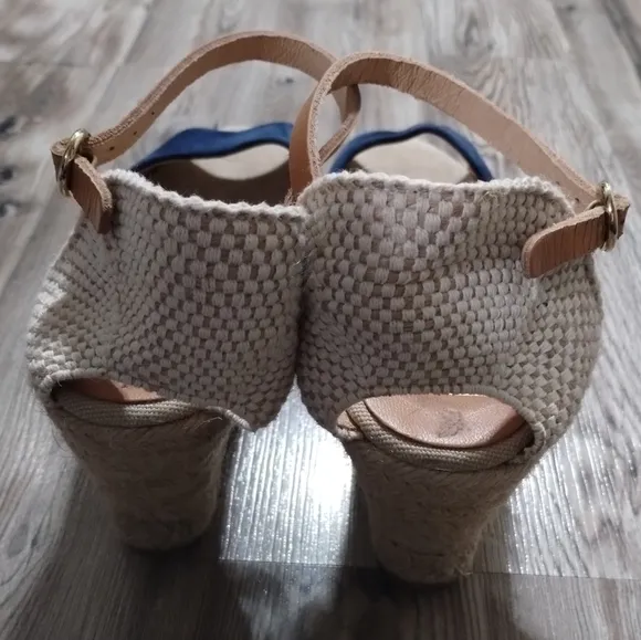 Kanna Open Toe Espadrille Wedge Sandals in Blue Suede Size 39 US 8