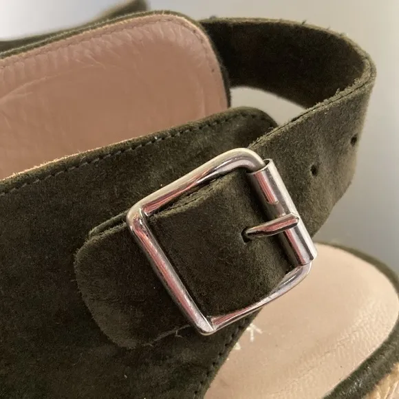 Karen Millen Green Suede Peep Toe Wedge Heel Sandal