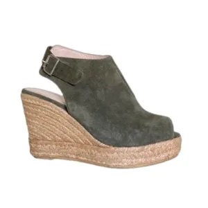Karen Millen Green Suede Peep Toe Wedge Heel Sandal