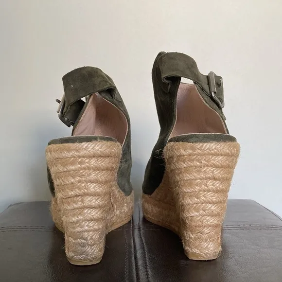 Karen Millen Green Suede Peep Toe Wedge Heel Sandal