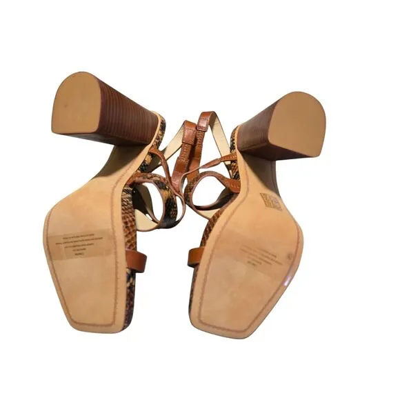 Karl Lagerfeld Marlow SlingBack Sandals Square Toe Faux Snakeskin Brown Size 7.5