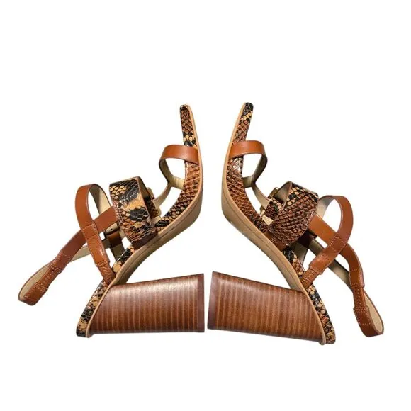 Karl Lagerfeld Marlow SlingBack Sandals Square Toe Faux Snakeskin Brown Size 7.5