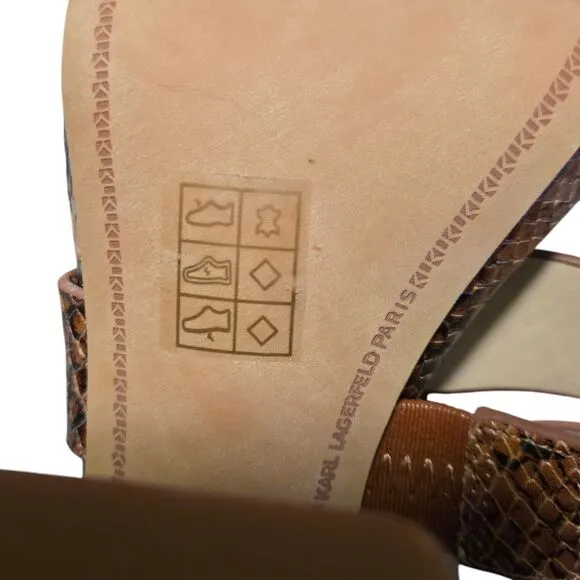 Karl Lagerfeld Marlow SlingBack Sandals Square Toe Faux Snakeskin Brown Size 7.5