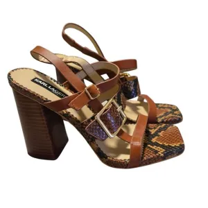 Karl Lagerfeld Marlow SlingBack Sandals Square Toe Faux Snakeskin Brown Size 7.5