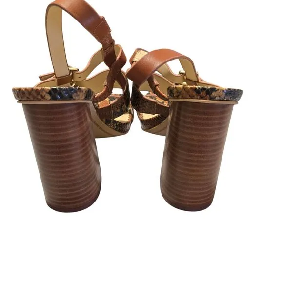 Karl Lagerfeld Marlow SlingBack Sandals Square Toe Faux Snakeskin Brown Size 7.5