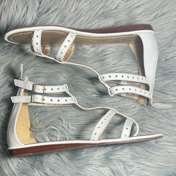 Kate Spade Adagio White and Gold Leather Gladiator Sandals Size 8