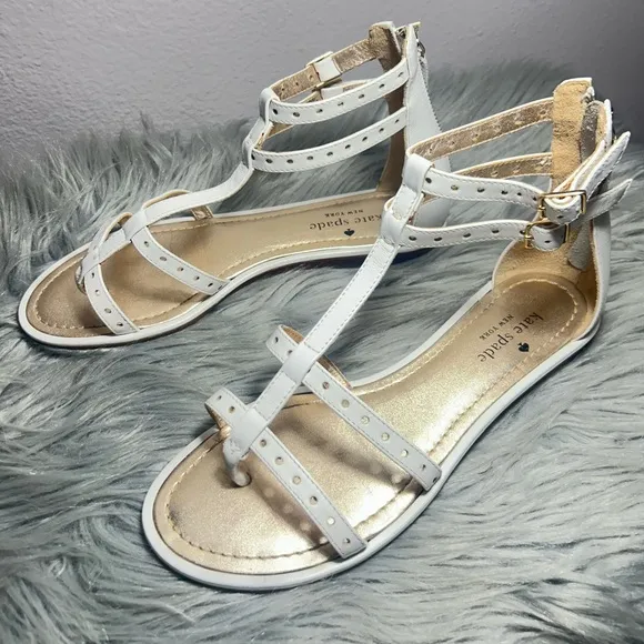 Kate Spade Adagio White and Gold Leather Gladiator Sandals Size 8