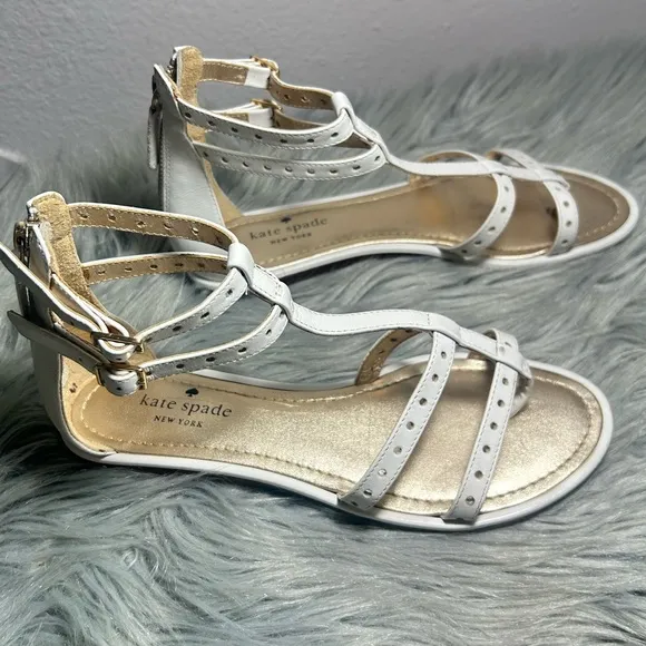 Kate Spade Adagio White and Gold Leather Gladiator Sandals Size 8