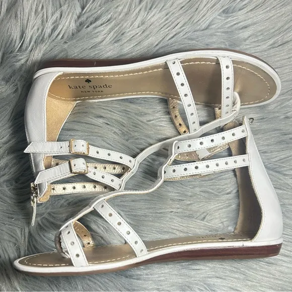 Kate Spade Adagio White and Gold Leather Gladiator Sandals Size 8