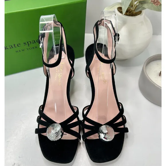 Kate Spade Let's Dance Heel Black Disco Ball Ankle Strap Women's 8B Tried On