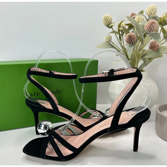 Kate Spade Let's Dance Heel Black Disco Ball Ankle Strap Women's 8B Tried On