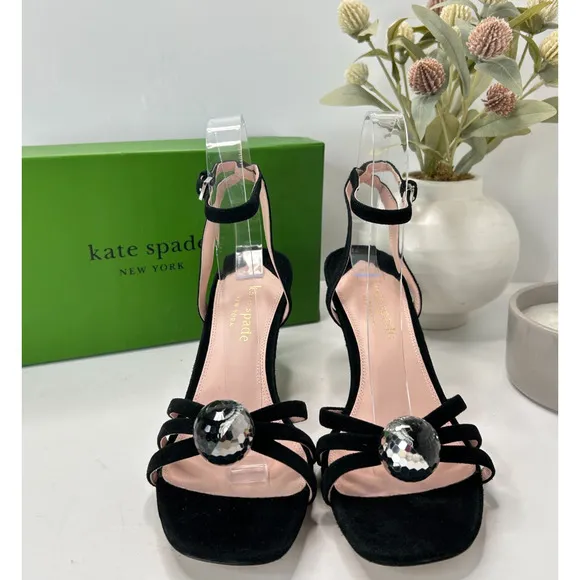 Kate Spade Let's Dance Heel Black Disco Ball Ankle Strap Women's 8B Tried On