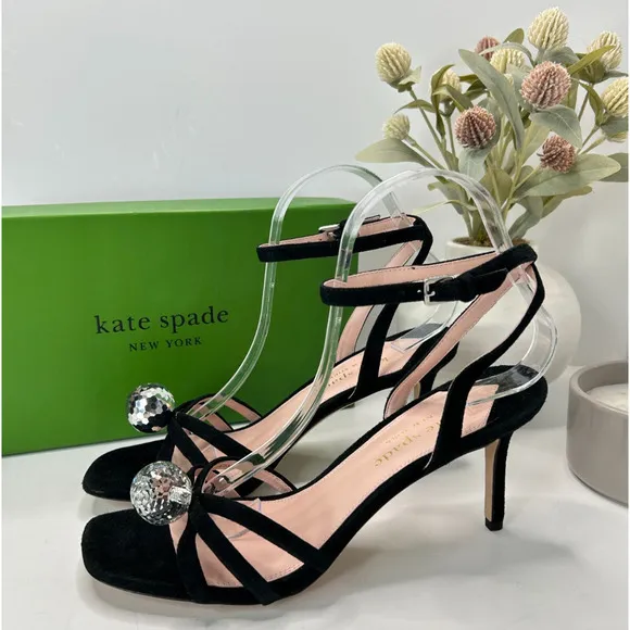 Kate Spade Let's Dance Heel Black Disco Ball Ankle Strap Women's 8B Tried On