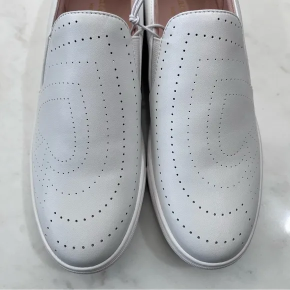 Kate Spade NEW Azores Slip-On Perforated Leather Sneakers Shoes White Size 7.5