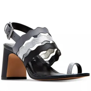 KATY PERRY Womens Silver Toe Loop Sense Square Toe Flare Leather Sandals 10