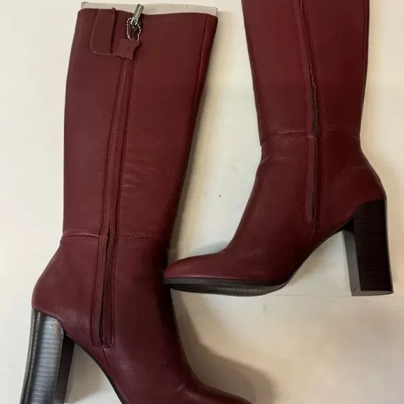 Kenneth Cole New York Womens Burgundy Red Zip-Up High Heel Riding Boots