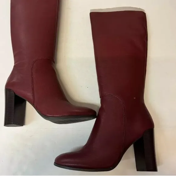 Kenneth Cole New York Womens Burgundy Red Zip-Up High Heel Riding Boots