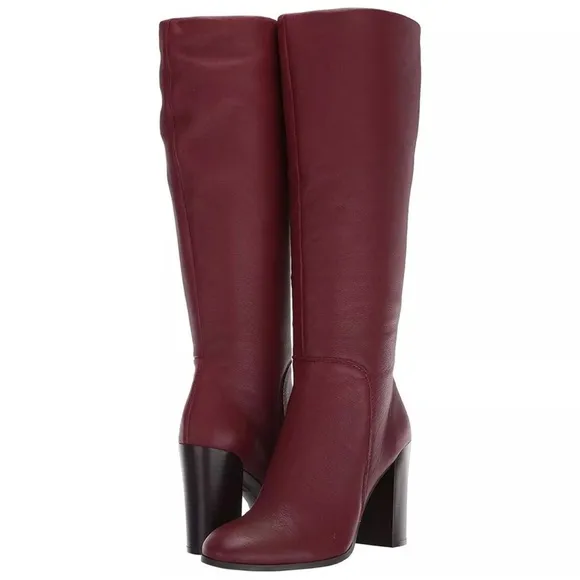 Kenneth Cole New York Womens Burgundy Red Zip-Up High Heel Riding Boots