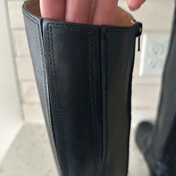 Kenneth Cole NY Mea Women’s Black Leather Knee-High Riding Boots Full Zip Sz 6.5