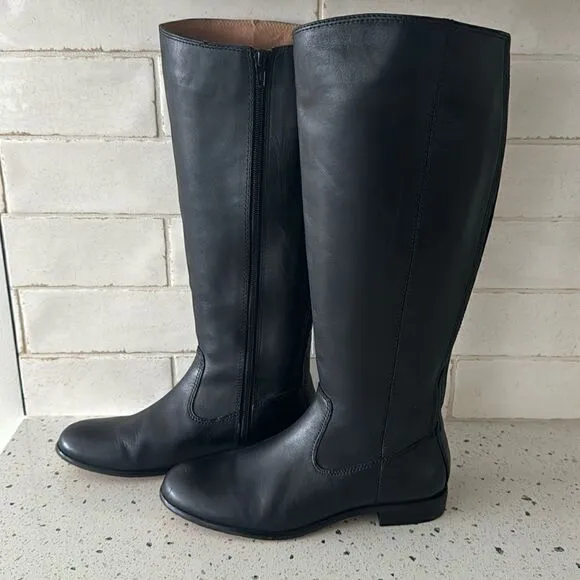 Kenneth Cole NY Mea Women’s Black Leather Knee-High Riding Boots Full Zip Sz 6.5