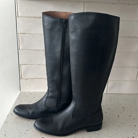 Kenneth Cole NY Mea Women’s Black Leather Knee-High Riding Boots Full Zip Sz 6.5