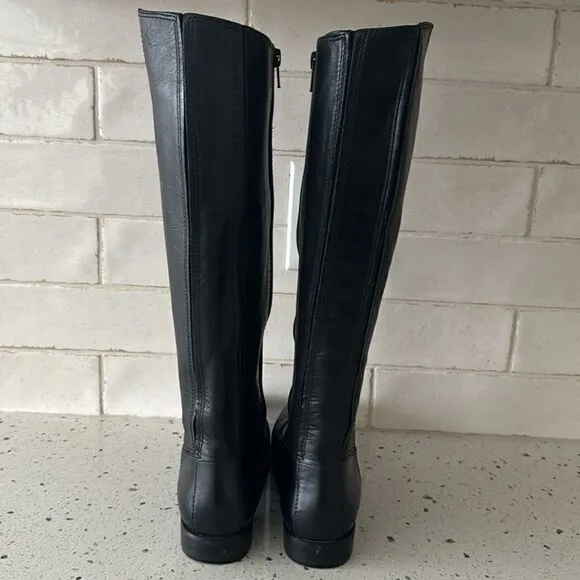 Kenneth Cole NY Mea Women’s Black Leather Knee-High Riding Boots Full Zip Sz 6.5