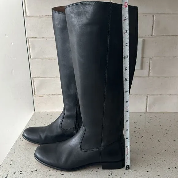Kenneth Cole NY Mea Women’s Black Leather Knee-High Riding Boots Full Zip Sz 6.5