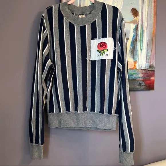 Kent &amp; Curwen Sz S Oversized Appliquéd Striped Cotton Wool Blend Sweater Mans