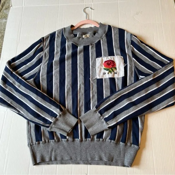 Kent &amp; Curwen Sz S Oversized Appliquéd Striped Cotton Wool Blend Sweater Mans