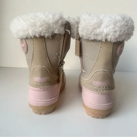 Khombu Faux Fur Side Zip Snow Winter Boot Pink/Tan Toddler Girl Sz 5