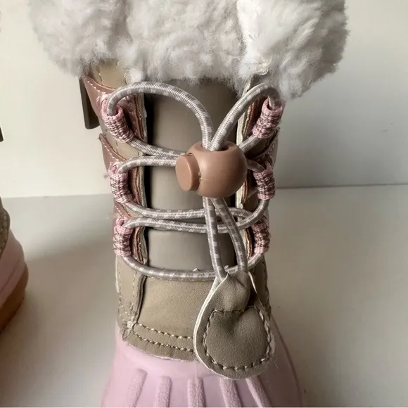 Khombu Faux Fur Side Zip Snow Winter Boot Pink/Tan Toddler Girl Sz 5