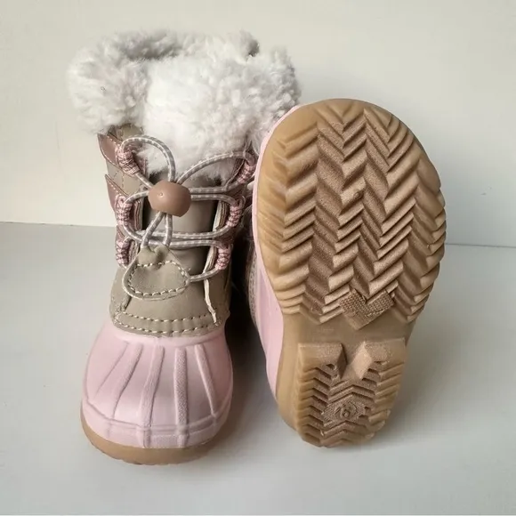 Khombu Faux Fur Side Zip Snow Winter Boot Pink/Tan Toddler Girl Sz 5